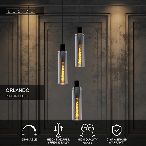 Lucide ORLANDO - Pendant light - Ø 32 cm - 3xE27 - Smoke Grey - USP